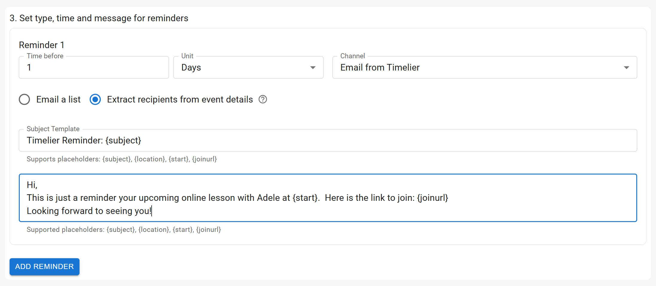 Email from Timelier: Extract recipients from event details