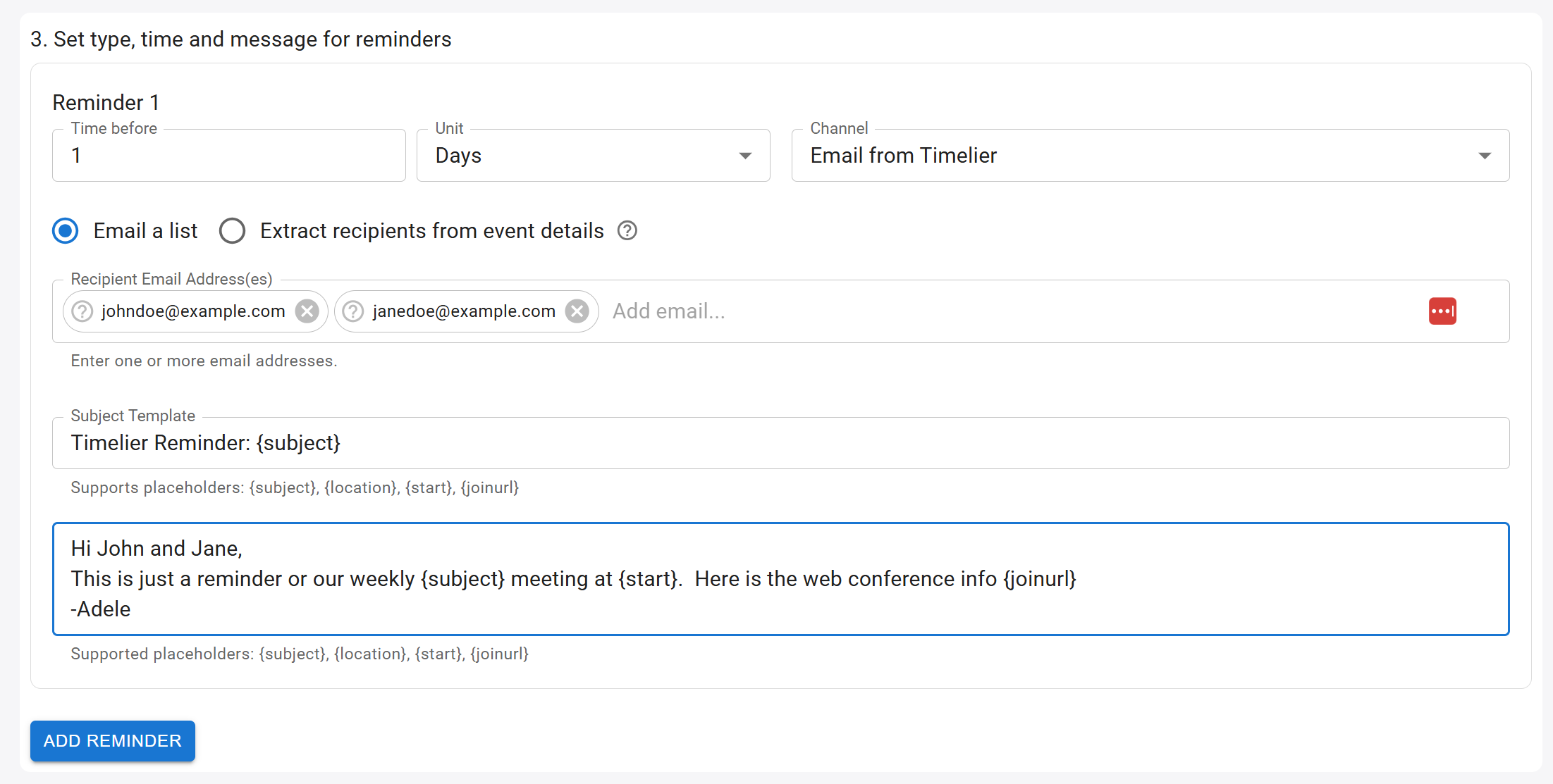 Email from Timelier: Email a list
