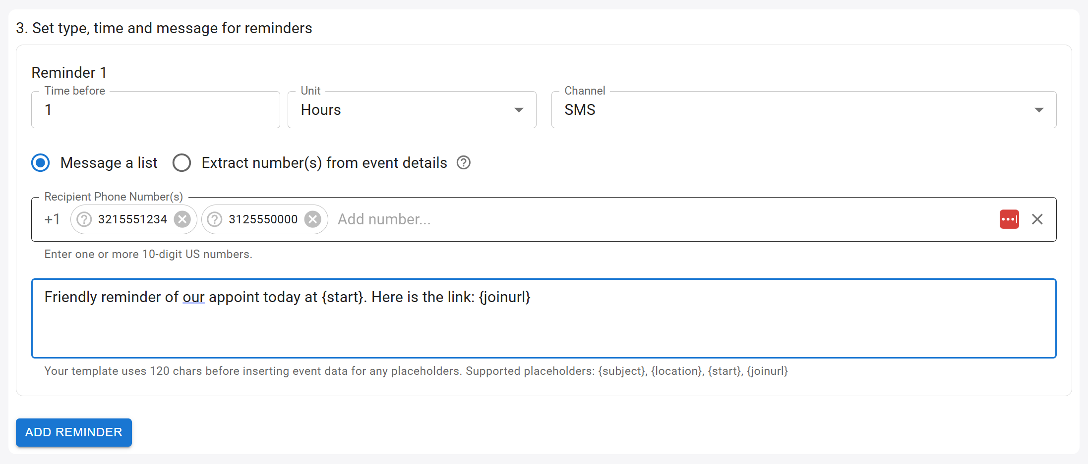 SMS Reminders: Message a list