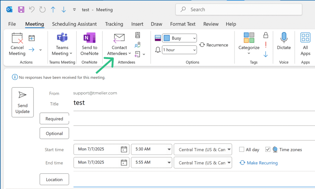 classic outlook contact attendees