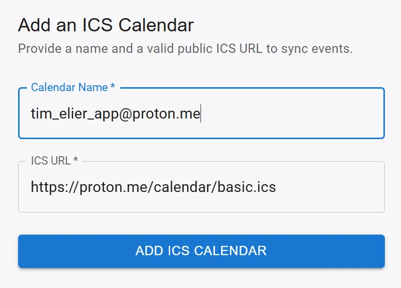 Connect an ICS Calendar in Timelier