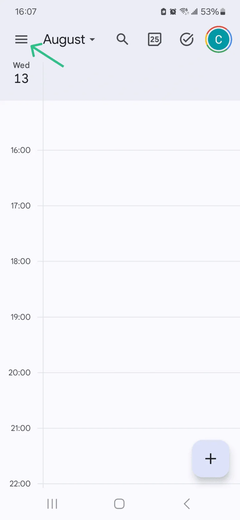 Google calendar android hamburger menu