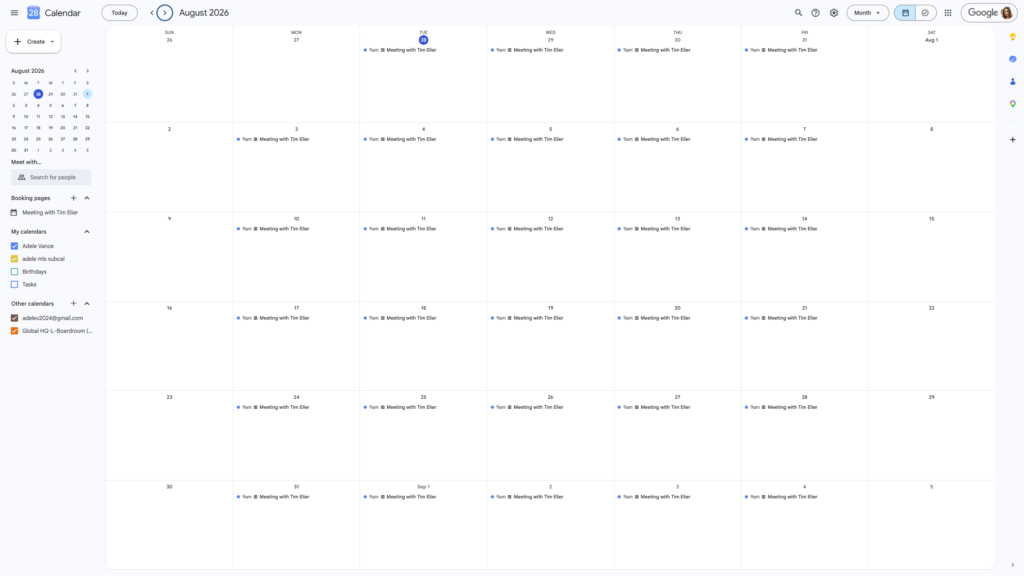 Available booking slots displayed directly on your Google Calendar