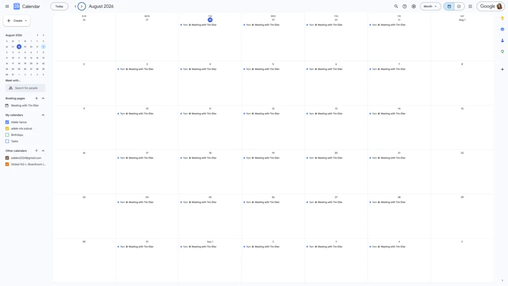 Available booking slots displayed directly on your Google Calendar