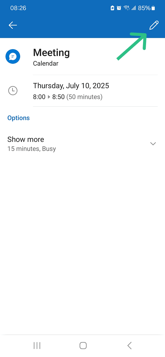 outlook mobile app event details view