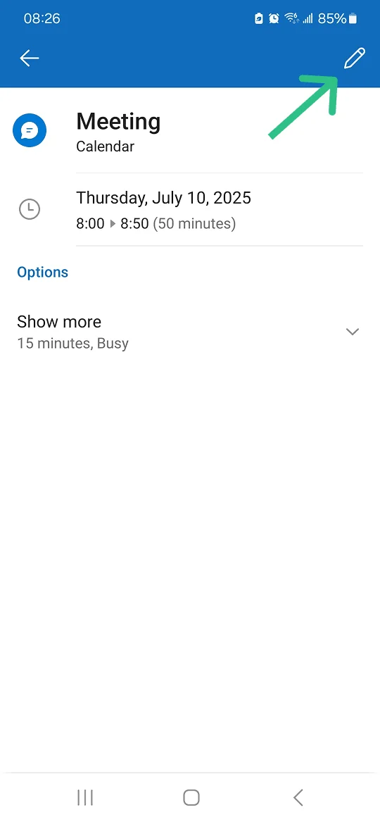 outlook mobile app event details view