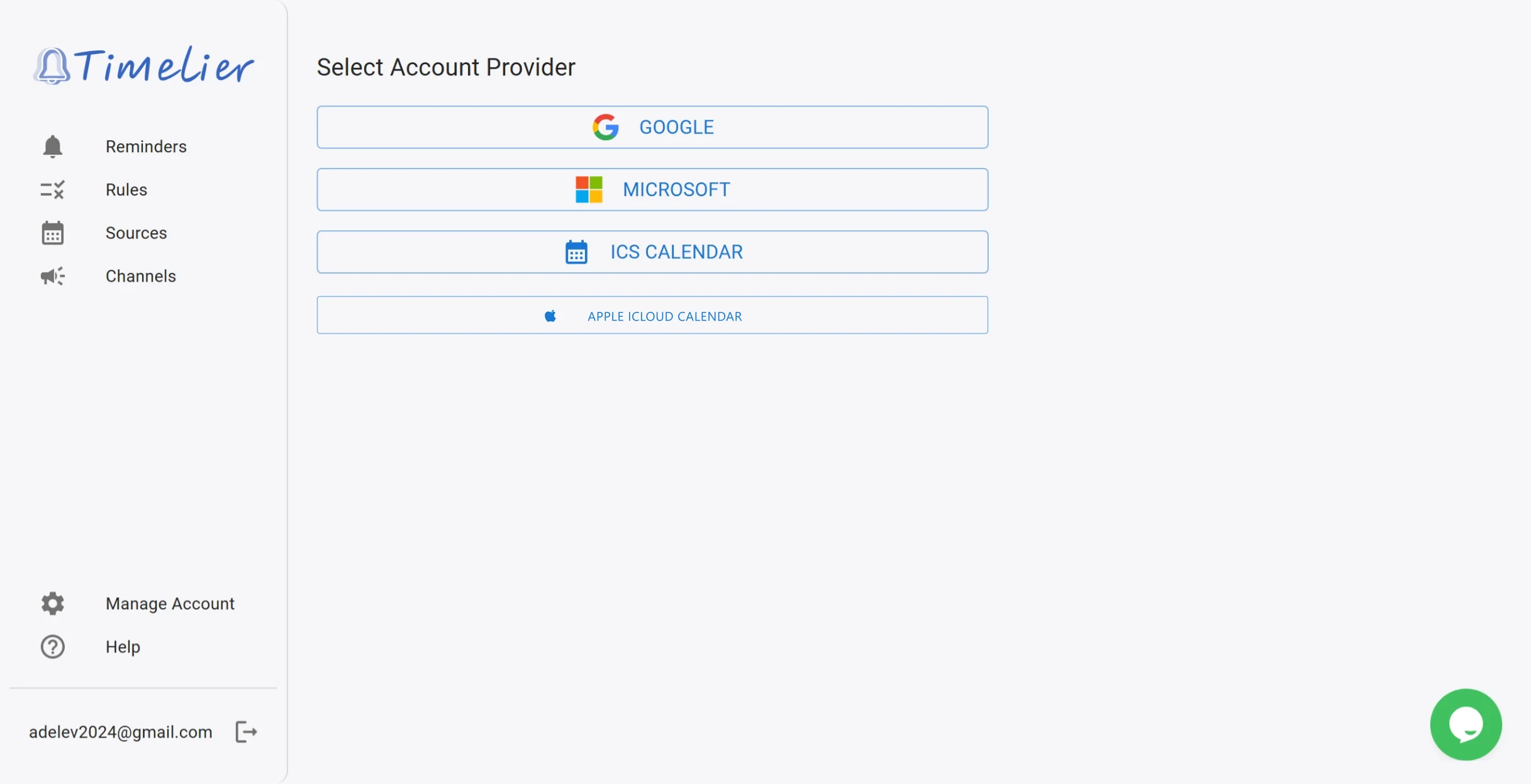 Timelier Select Account Provider dialog showing Google and Microsoft options