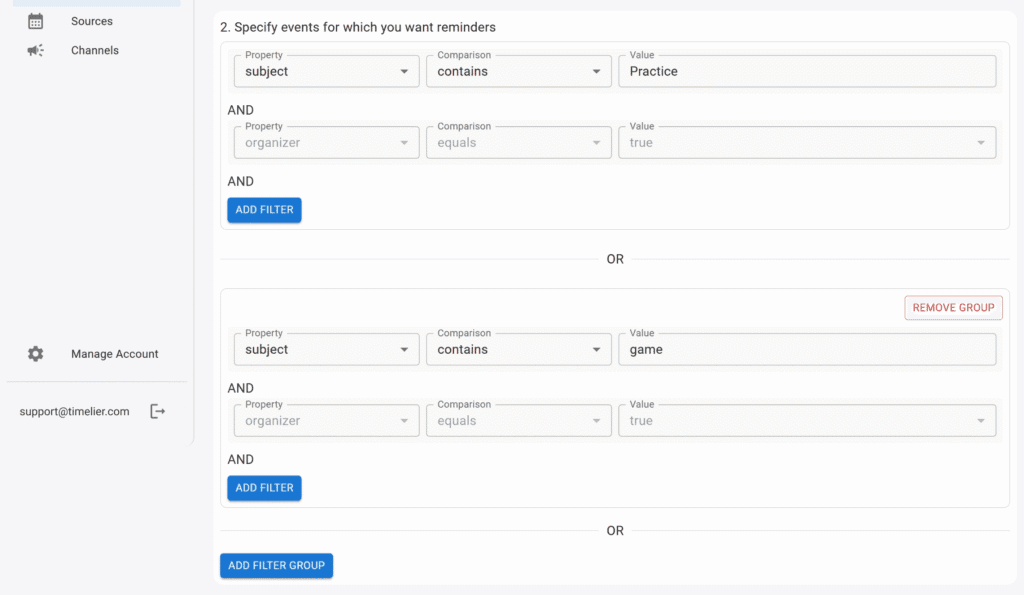 Advanced Rule Editor filter rules interface