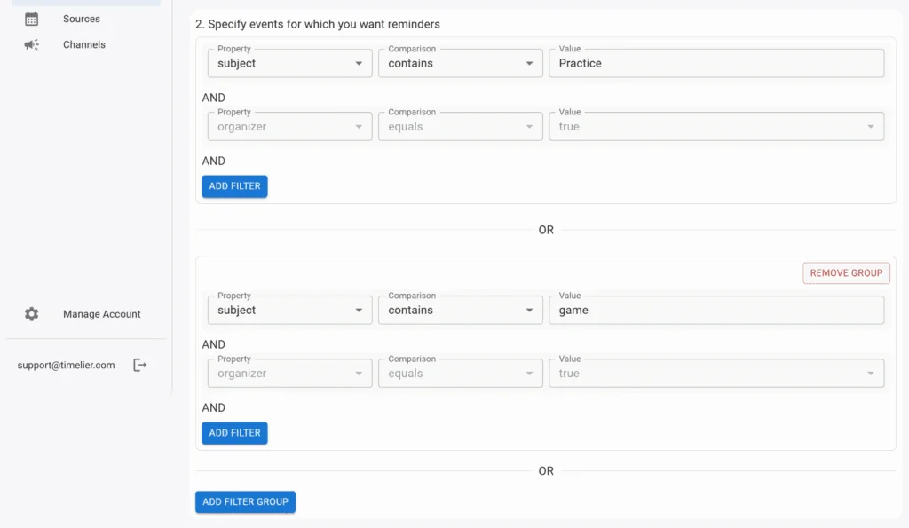 Advanced Rule Editor filter rules interface
