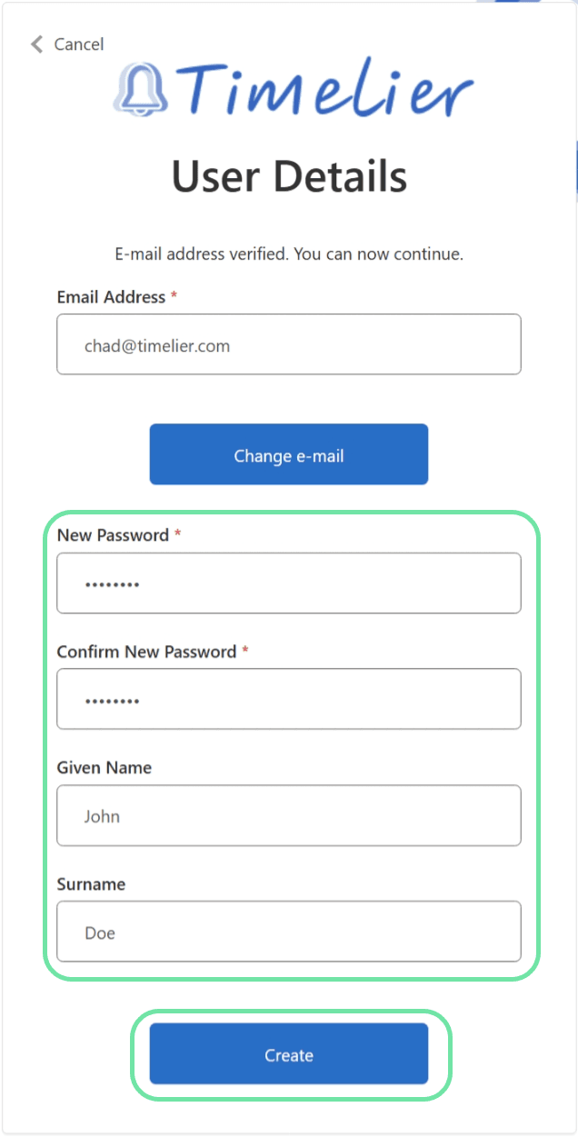 Set name and password