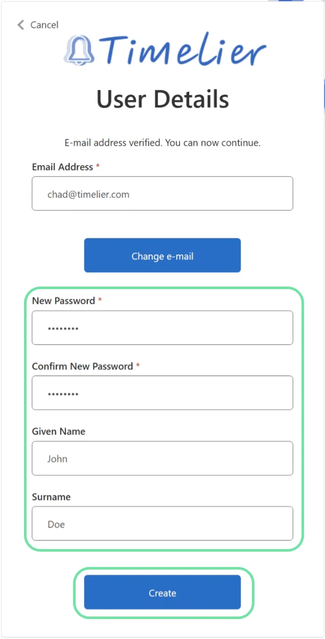 Set name and password