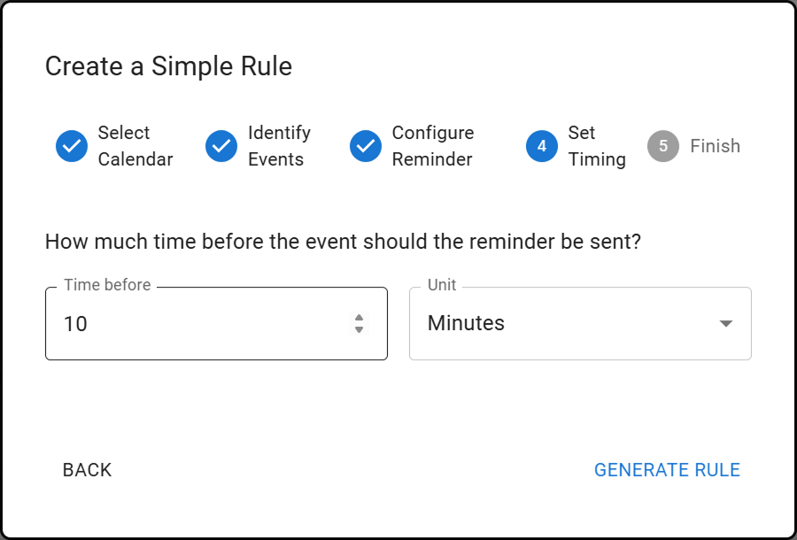 Simple Rule Wizard Step 4: Set reminder timing