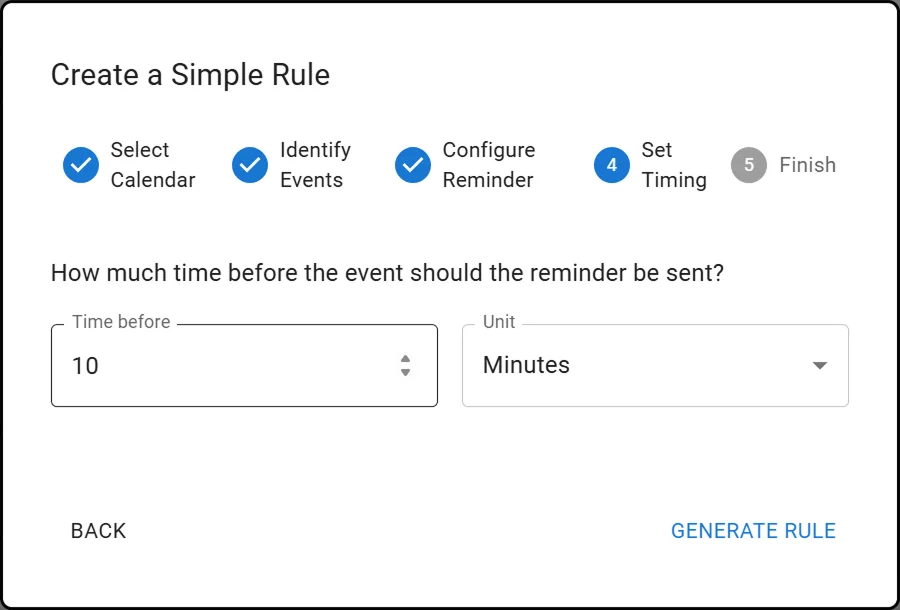 Simple Rule Wizard Step 4: Set reminder timing
