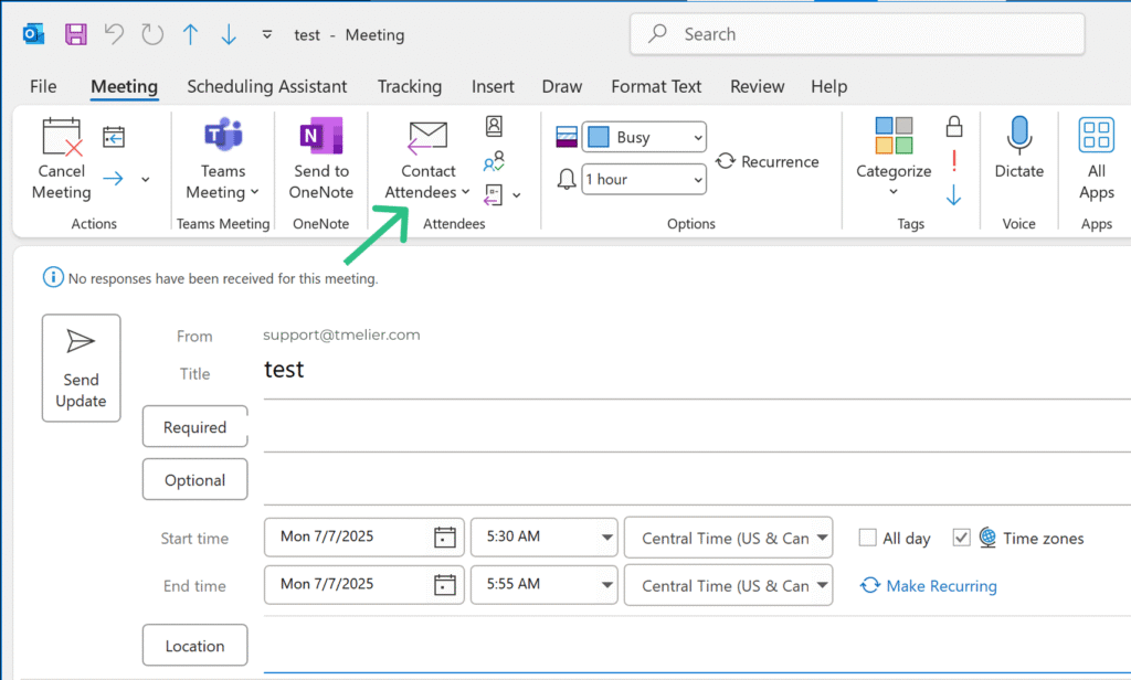 classic outlook contact attendees