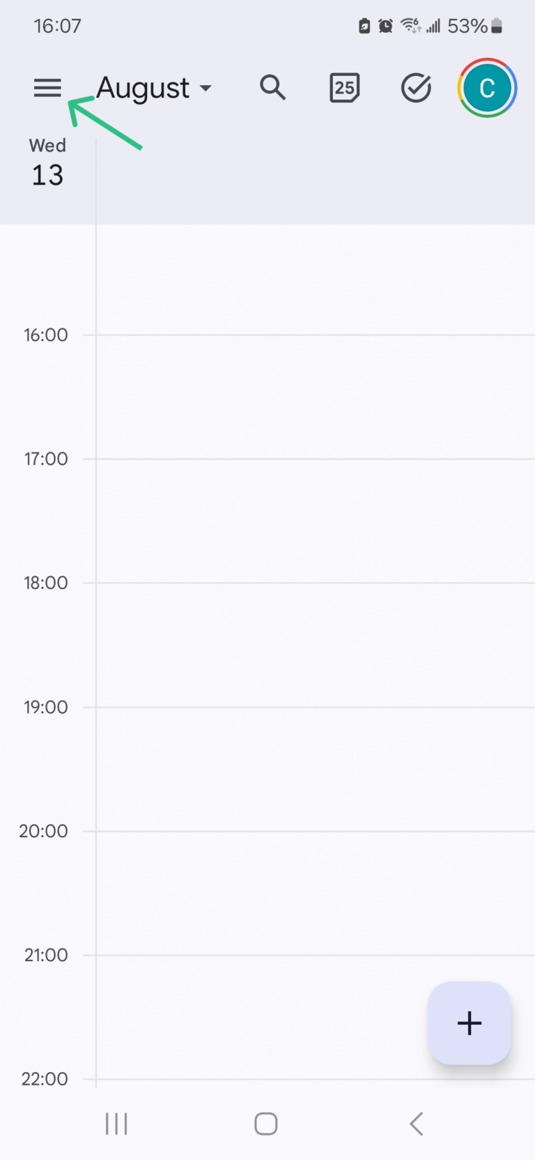 Google calendar android hamburger menu
